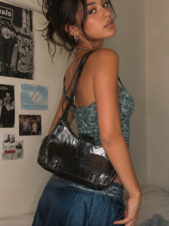 Fiorelli Handbags - Vintage Y2K Fiorelli Black Faux Leather Underarm Shoulder Bag - Contrast Stitch